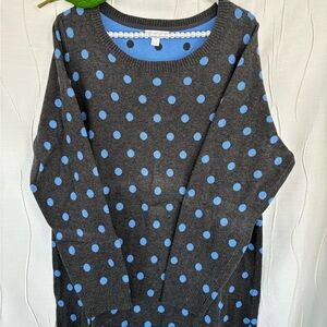 Charter Club Gray and Blue Polka Dot Sweater